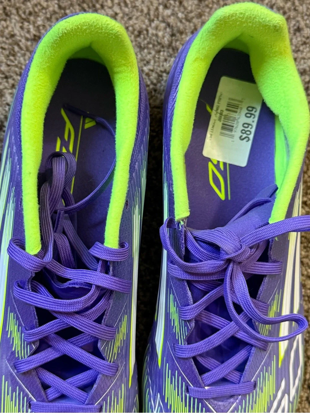 adidas Men’s Purple & Neon Green Athletic Shoes f50 soccer shoes
